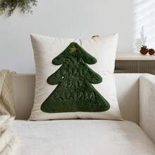 1件米色聖誕樹刺繡枕套,聖誕Falala枕套,適用於室內裝飾,聖誕裝飾,四季通用枕套,不含枕芯 - 米色 - 查看 9