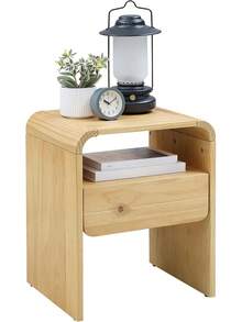 Mesita de noche moderna de madera maciza con muebles de noche con un cajón de almacenamiento y estante abierto, moderno organizador de mesas auxiliares para sala de estar, pasillo y - Camel - Ver 4