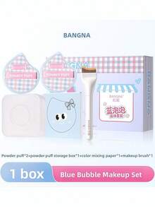 OBOVAY Bona Blue Bubble Foundation Set, Complete Makeup Kit With Cushion Puff + Disposable Color Mixing Paper + Seamless Foundation Brush + Storage Box, Dry And Wet Use, Non-Absorbent, Smooth And Fine Application, Essential For Halloween, Christmas, Party Makeup, Portable Makeup Tools For Beginners And Makeup Artists, Perfect For Dating, Travel, Holiday Touch-Ups, Cotton Candy Makeup Puff - Multicolor - View 5