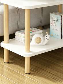 2 Tier Square Side Table, White Top Wooden Leg Small Coffee Table, Bedside & Sofa Side Storage Corner Table For Bedroom Living Room - Multicolor - View 7