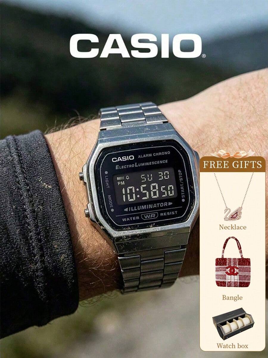 Casio Vintage Daily Essential: Jam Tangan Digital Unisex Stainless Steel dengan Alarm, Stopwatch, dan Lampu Malam A168WGG-1B - hitam - View 1