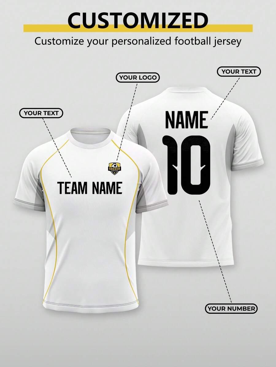 Jersey Sepak Bola Kustom Tim Madrid City Musim La Liga, Logo, Nomor, Nama Tim dan Nama Pemain yang Dipersonalisasi, Hadiah Olahraga yang Dipersonalisasi untuk Perlengkapan Tandang - Putih - View 1