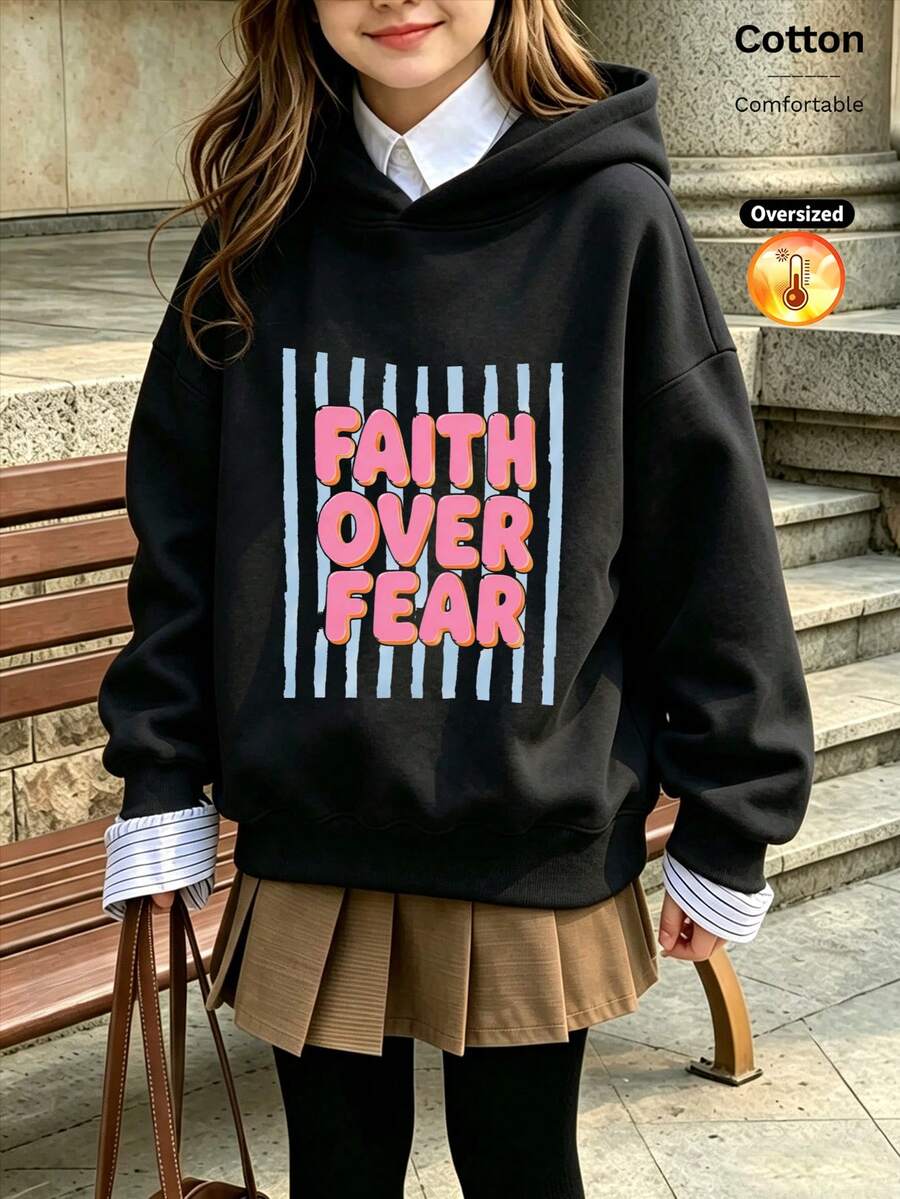 2026 Autumn/Winter Custom Loose Black Sweatshirt, Blue Striped And Letter Print, Casual Street Style - Black - View 1