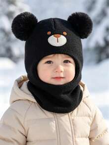 1pc Cute Bear Embroidery Knitted Beanie Hat & Scarf Set - Bear - View 12