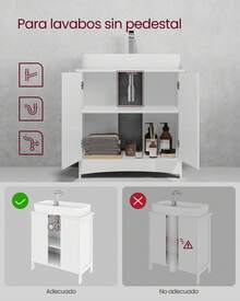 VASAGLE Mueble Bajo Lavabo con 2 Puertas, Armario para Debajo del Lavabo, Estante Ajustable, Amplio Espacio, Estilo Rústico, 30 x 60 x 60 cm, Blanco Nube BBC01WTV1 - Blanco - Ver 5