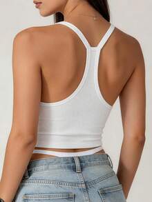 Runway Rest 4-Season Versatile U-Neck White Backless Camisole, Breathable Racerback Tank With Chest Pads - White - View 3