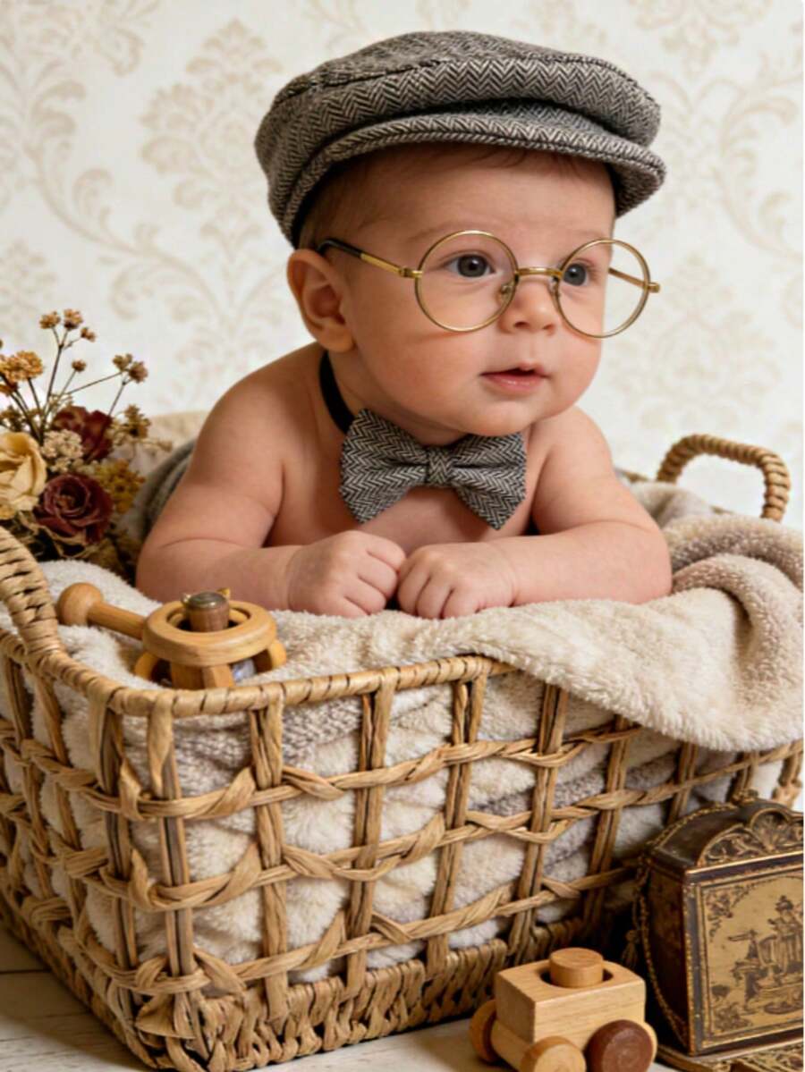 Newborn Baby Ins Style/Vintage Photography Props Hat + Glasses + Bow Tie + Frame For Boys And Girls 100 Days/Full Month Anniversary/INS Blogger Same Style - Multicolor - View 1