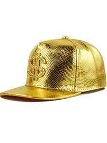 1pc Gold Dollar Punk Exaggerated Rhinestone Leather Flat Brim Hip Hop Baseball Cap, Oversized Party Costume Hat, Suitable For Holiday Parties, Stage Performances, Street Rock, Street Dance Outfits And More - A - View 13