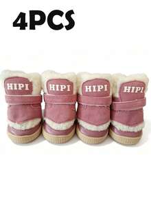 4pcs Winter Warm Dog Boots, Thick Fleece Lining Snow Boots, Anti-Slip Rubber Sole Pet Boots, Adjustable Strap Paw Protection, Suitable For Puppies, Small And Medium Dogs, Cold Weather Outdoor Walking, Chihuahua Accessories - Multicolor - View 14
