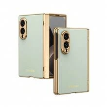 VIETAO 電鍍材質人造皮革全包覆保護手機殼，適用於 Galaxy Z Fold 7 6 5 4 8 Ultra Fold7 Fold6 Fold5 Fold4，附強化玻璃螢幕保護貼，手機保護殼，相容 iPhone Duo - 青色 - 查看 15