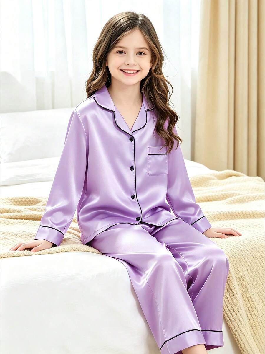 2pcs Tween Girl Lavender Long Sleeve & Pants Pajama Set