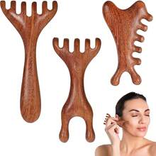3 Packs Wooden Massager Comb Gua Sha Scraping Massages Double Head Massage Rake Foot Massagers Tools With Long Handle For Head Neck Back Legs Feet - Brown - View 1
