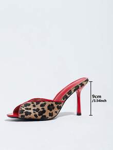 Women's Sexy Leopard Print Open Toe Mule High Heel Sandals Slip-On Outdoor Wear Spring Summer New Minimalist High Heel Slides, Red High Heels - Red - View 4