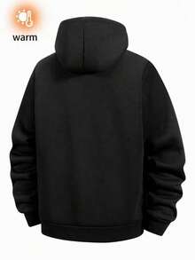 Men's Casual Loose Fit Hooded Jacket, Warm Lining, Suitable For Daily Commute, Autumn/Winter - Black - View 3