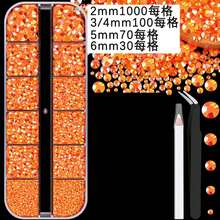 Orange Iridescent Flat Resin Rhinestones, 12-Grid Box Assorted Size Round Rhinestones, Handmade DIY Rhinestone Accessories, Cup, Notebook, Makeup Mirror Decoration, Halloween, Autumn Handmade Craft, Clothing, Phone Case DIY Shiny Decorative Supplies - Orange - View 5