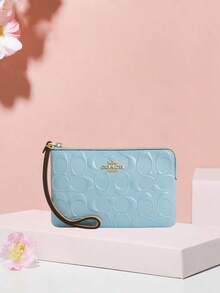 Coach Iconic Canvas Striped Rounded Zipper Clutch Bag - Blue - View 6