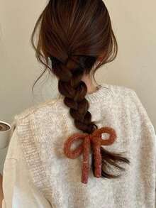 1pc Autumn/Winter Knitted Bow Plush Scrunchie Elastic Hair Tie Soft Ponytail Hair Rope Hair Accessory For Women Party Outing Daily Matching - Multicolor - View 3