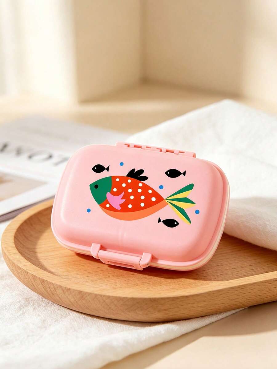 Small Medicine Box With Retro Fish Pattern, Retro Medicine Box, Portable Minimalist Medicine Box, Medicine Storage Box With Compartments, Suitable For Family And Travel, Portable Travel Mini Medicine Box, Divided Travel Medicine Storage Box, - Multicolor - View 1