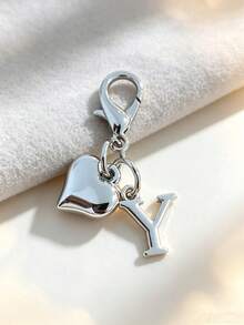 Silvery Exquisite Small Heart Pendant/Silvery 26-Letter Lobster Clasp Keychain/Suitable For Bags, Wallets, Handbags Keys And Other Decorative Hangings - Multicolor - View 19