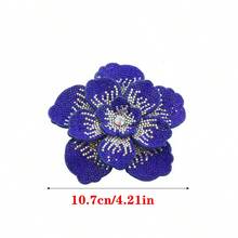 1件手工彩色串珠亮片花朵貼花，DIY衣物、帽子、包包、鞋子裝飾 - 藍色+AB - 查看 4