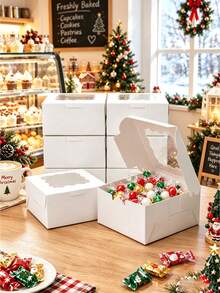 5pcs/10pcs/20pcs Scalloped Transparent See‑Through Window Gift Boxes Minimal Solid Paper Cases Decorative Packaging For Christmas Gifting & Party Gathering - View 9