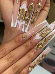 24pcs Champagne Rhinestone Nail Art Decoration Set, Flat Back Irregular Rhinestones For Nail Decoration - Champagne - View 5