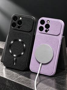 MewTrek Luxury Lychee Texture PU Leather Phone Case, Metal Ring Attachment, Large Camera Cutout, Full Coverage Shockproof & Anti-Drop Protective Shell, Compatible With IPhone, Galaxy, Honor, Reno, MOTO - Black - View 4