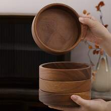 1pc Small Solid Wood Jewelry Tray, Round Wooden Jewelry Dish, Suitable For Rings, Earrings, Studs, Desktop Storage Organizer Bowl And Tea Cup Coaster, Minimalist Wooden Decorative Plate - Brown - View 8