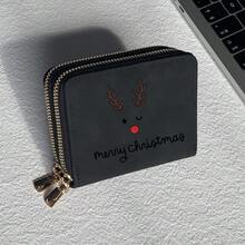 Christmas Print Card Holder Lightweight Fashionable Wallet Suitable For Party For Women Double Zipper Mini Wallet Purse Wallet Card Wallet - Multicolor - View 26