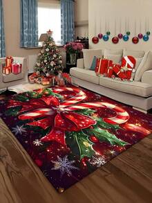Christmas Design Welcome Doormat, Holiday Candy Cane, Bow And Gift Pattern, Machine Washable Polyester Material, Non-Slip Backing, Suitable For Bathroom, Living Room, Bedroom, Kitchen, Office Decoration, Holiday Doormat | Holiday Welcome Doormat | Polyester Doormat - A - View 11