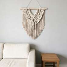 1pc Bohemian Style Macrame Wall Hanging, Handmade Woven Tassel Wall Tapestry, Living Room Bedroom Farmhouse Background Wall Decor - Beige - View 10