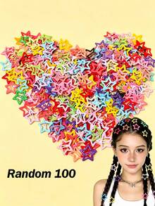 100pcs/50pcs/30pcs Colorful Star Hair Clips, Five-Point Star Dopamine Style, Bangs/Loose Hair Clips, Ponytail/Dreadlock Decoration Hair Clips - Multicolor - View 5