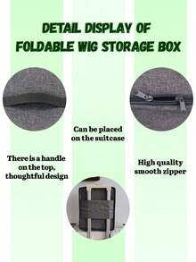 Wig Storage Box, Suitable For Wigs, Hair Extensions, Hair Pieces, Portable Wig Travel Storage Bag, Foldable Handheld Wig Bag, With Adjustable Steel Wig Display Stand, Travel Wig Packaging Box, Halloween - View 3