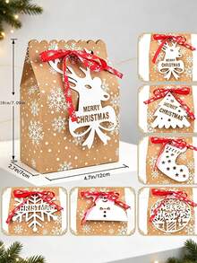 6/12pcs/Pack Christmas Party Gift Candy Cookie Boxes Paper Boxes Christmas Party Decoration Paper Boxes Includes Ribbon Cards - View 3