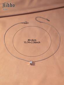 Hihho 1pc Premium Minimalist Single H-Shaped Pendant Necklace, Classic 4-Prong Setting, Sparkling Transparent Snake Chain, Flexible And Smooth Fit To Neckline, Versatile Style For Commute, Date, Party, Can Be Worn Alone Or Layered - H-type - View 7
