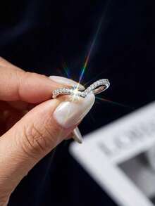1pc Moissanite Ring, Elegant Lightweight V-Shaped Pave Diamond Ring, Suitable For Women's Party And Daily Wear - Silver - View 4