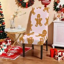 1PC/4PCS/5PCS/6PCS/7PCS/30PCS Light Pink Cute Gingerbread Man Print Tablecloth & Elastic Chair Cover Set, Non-Slip Washable Dining Tablecloth + Elastic Chair Covers, Suitable For Christmas Eve Dinner, Christmas Family Gathering, Holiday Party, Home Dining Table Decoration - Baby Pink - View 12