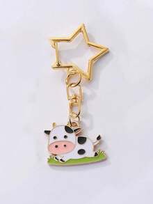1/4pcs Cute Cow Keychain, Star-Shaped Buckle Design, Colorful Bag Pendant Charm, Suitable For Handbags, Backpacks, Keys And Zipper Decoration, Christmas Holiday Small Gift - Quantity - View 19