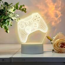 Game Controller Pattern Acrylic LED Night Light, USB Powered Warm Light Desktop Decor, Gaming Style Art Decoration, Cool Bedroom Dining Table Decor, Perfect Birthday Holiday Gift - Warm white light - View 6