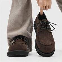New British Style Matte Surface Thick Sole Derby Shoes Chunky Heel Retro Casual Shoes - Brown - View 1