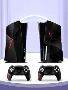 6Pcs Glossy Mirror Cut Light Luxury Black Red Skin Stickers Compatible With PS5 Slim Disc Edition, Full Wrap Game Console & Controller Protective Decals, Dustproof Wear-Resistant Vinyl Cover - View 5