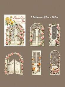 10pcs Vintage Garden Flower Gate Hard Card Stickers, Scrapbook DIY Collage Decoration, Journal Planner Material - Garden Gate - View 15