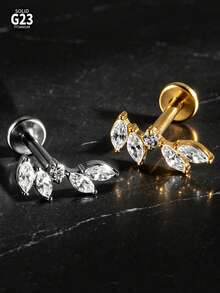 1 Buah Anting-anting CZ Berkilau Bentuk Salib Marquise Bunga Jahat ASTM Titanium Padat Ulir Internal Bertatahkan Gugus Zirkonia Datar untuk Bibir Hidung Tragus Tulang Rawan - 1 tindik bibir titanium - View 8