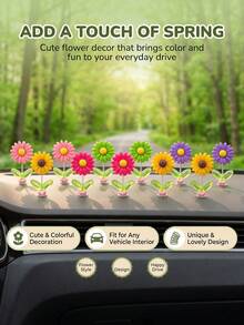 5Pcs Christmas Gift Spring Wobble Daisy Sunflower Car Dashboard Ornament, Cute Colorful Shaking Head Flower Decor, Adhesive Swing Flower For Car Interior, Desk, Monitor, Home Office Decor, Holiday Gift For Car Lovers - Multicolor - View 6