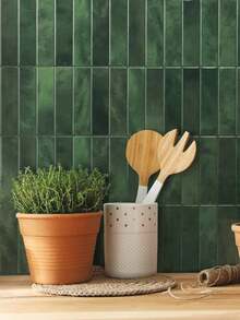 4/10/20‑Piece Packs, 11.43 In * 9 In, 2D Self‑Adhesive Peel‑And‑Stick Wall Tiles For Background Walls, Kitchen And Bathroom Wall Tiles, Deep Emerald Green, Apricot - Dark Green Glow - View 3