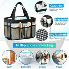 1pc Mesh Shower Caddy, Portable 8-Pocket Bathroom Storage Bag, Large Capacity Organizer Bag, Suitable For College Dorm, Travel, Beach, Swimming, Gym, Shower Essentials Storage, Lightweight Toiletry Bag - Multicolor - View 5