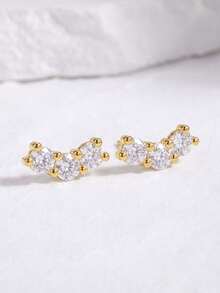 1 pièce Boucles d'oreilles à tige en moissanite, design classique symétrique à trois pierres, convient pour le port quotidien des femmes et les cadeaux - Boucles d'oreilles trois diamants et moissanite - Voir 2