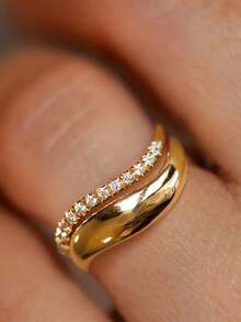 4pcs/1pc 18K Gold Plated Multi-Layer Streamlined Ring Set, Women's Ring, French Style, Luxury Gift Jewelry For Women - Gold - View 5