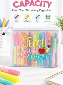 Large Capacity Single-Layer Zipper Stationery Bag, Teacher And Apple ...