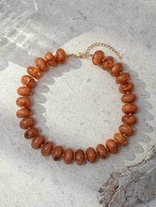 1pc Women's Fashion Minimalist Dopamine Candy Color Exaggerated Beaded Necklace, Versatile For Daily Wear (Random Tie-Dye Color, Random Drip Tail) - Brown - View 2